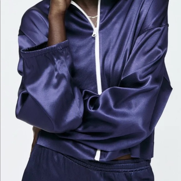 Zara Women Blue Satin Effect Tracksuit Jacket L - Picture 7 of 10